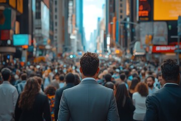Fototapeta premium Gray Suit Man in Anonymous Urban Crowd