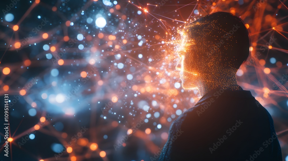 Poster A professional analyzing AI-powered 3D glowing innovation pathways alongside 2D actionable performance data. 4k resolution, Cinematic Scene