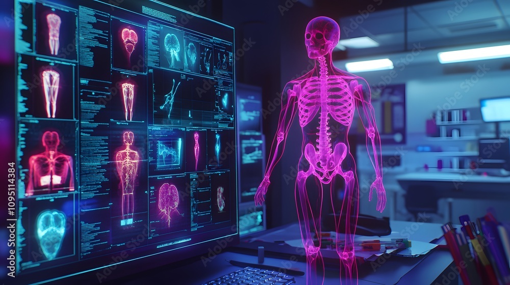 Aufkleber a collaborative ar/vr training lab featuring 3d glowing anatomy models for healthcare development pa