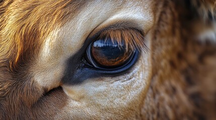Close-up view of a giraffe's eye, highlighting its unique features