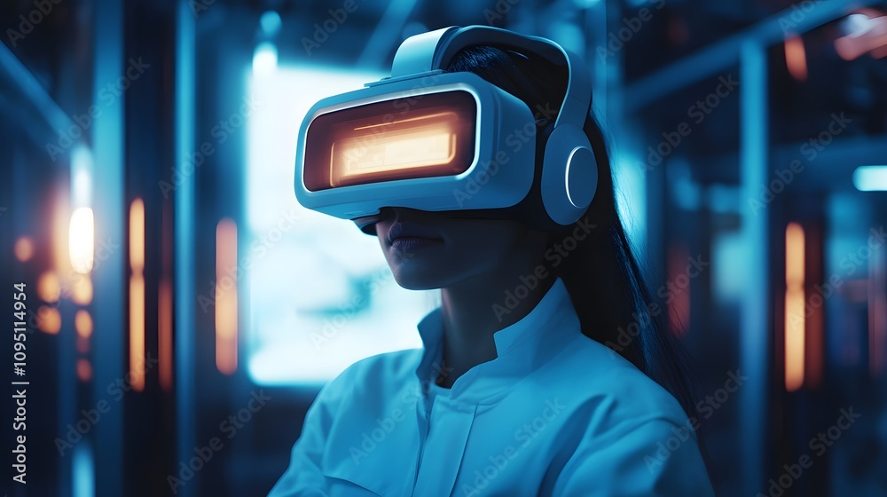 Aufkleber A minimalist VR development hub integrating 3D glowing operational tasks with 2D live feedback loops for trainees. 4k resolution, Cinematic Scene