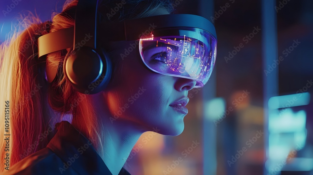 Poster A professional engaging in AR-powered customer service training through 3D glowing interaction pathways and 2D feedback metrics. 4k resolution, Cinematic Scene