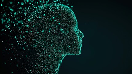 Obraz premium Glowing Particle Head Profile AI Technology Data Future Concept