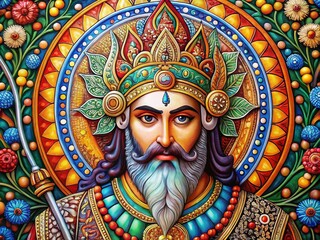 Stunning Persian God Illustration with Intricate Details and Vivid Colors Perfect for Cultural Art Projects and Historical Designs