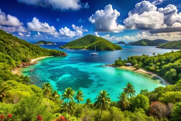 Stunning Portrait Photography of Coral Bay in St. John, Virgin Islands, Showcasing Vibrant Tropical Landscapes, Crystal Clear Waters, and Lush Greenery for Travel Enthusiasts and Nature Lovers