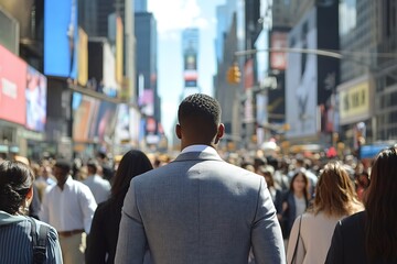 Fototapeta premium Grey Suit Commuter Anonymous Male in Sunlit Business District