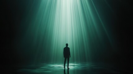 Silhouette of a Man Bathed in Ethereal Green Light