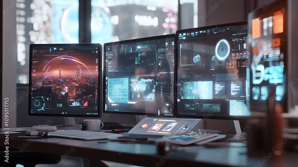 Poster a hybrid work setup featuring ar devices enabling seamless team connectivity. 4k resolution, cinemat