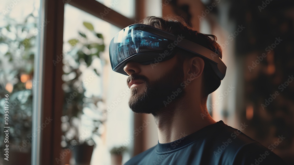 Poster a professional leveraging ar technology to enhance team connectivity in a hybrid setting. 4k resolut