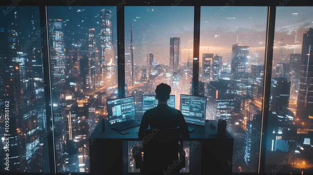 Poster A hybrid workspace showcasing AR-powered interfaces for blockchain transaction monitoring and business decision-making. 4k resolution, Cinematic Scene