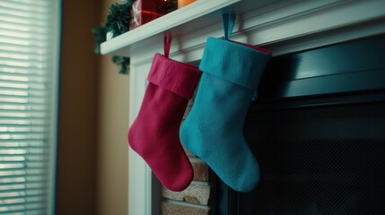 Cozy Christmas Fireplace Mantle with Stockings Candles and Fire