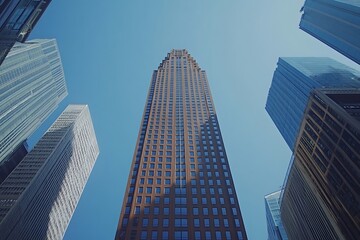 Obraz premium High-rise Perspective City Center Brickwork and Blue Sky