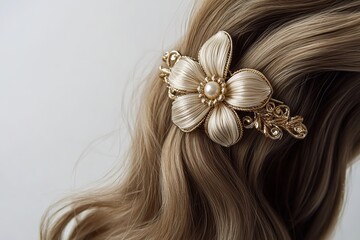 Elegant hairpin in styled blond hair.
