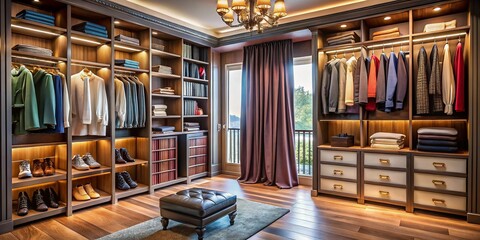 Fototapeta premium Stylish Closet Ideas with Curtains for Organizing and Enhancing Aesthetic Appeal in Modern Interiors