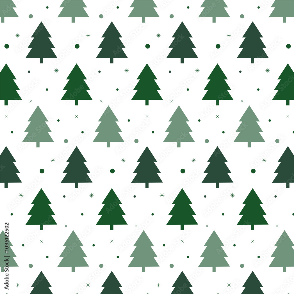 Wall mural christmas tree seamless pattern.repeat pattern with green pine tree isolated on white background.vec