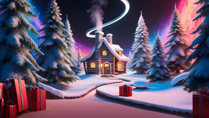 christmas tree in the night gift from santa