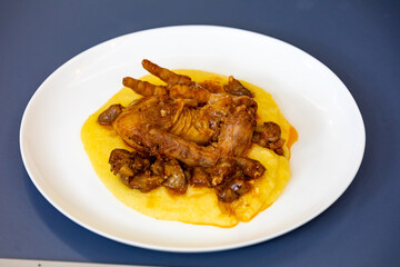 Traditional and rustic Brazilian dish, free-range chicken with polenta. Real food