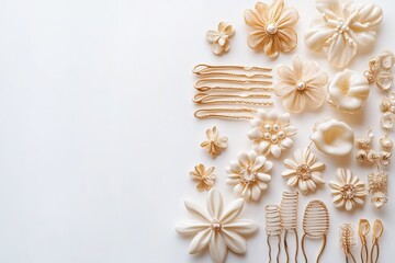 Elegant hair accessories on white backdrop
