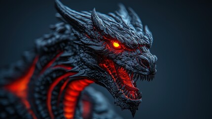 Fiery Dragon Head Fantasy Creature Mythical Beast Dark Fantasy Art