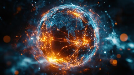 Obraz premium Global Network Connections: A Digital Earth Visualization