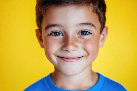 A close-up shot of a young boy with noticeable freckles on his face