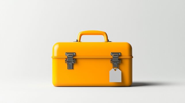 A vibrant yellow toolbox with a silver lock and handle, positioned against a plain background, emphasizing its simplicity and functionality.