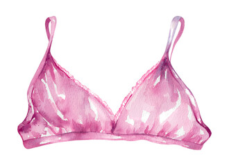  Women pink silk bra watercolor clipart. Sensual erotic lady lingerie drawn underwear illustration