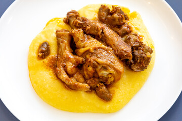 Traditional and rustic Brazilian dish, free-range chicken with polenta. Real food