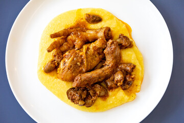 Traditional and rustic Brazilian dish, free-range chicken with polenta. Real food