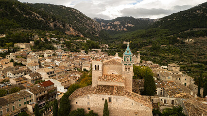 The charterhouse in Valldemossa and mountains in the background. 