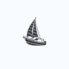 Minimalistic vector illustration of a fishing boat with a streamlined design, featuring a hull, mast, and net details. Ideal for nautical or marine-themed projects