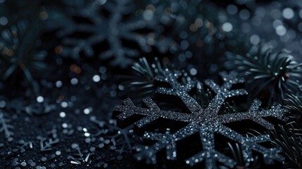 A detailed view of a delicate snowflake on a dark background