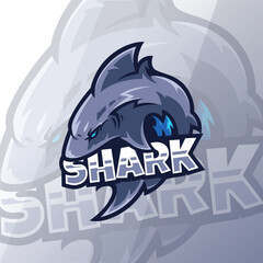 shark head e sport logo design is great for tshirts, posters, and merchandise for a fierce and bold look.