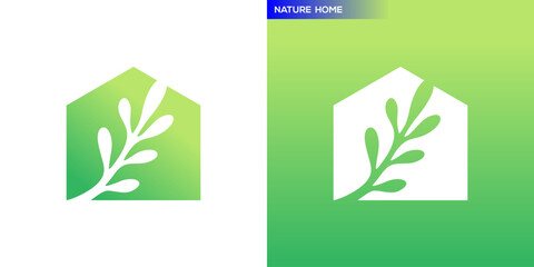 Leaf house logo. Nature, growth, plant. Icon symbol design template EPS 10.