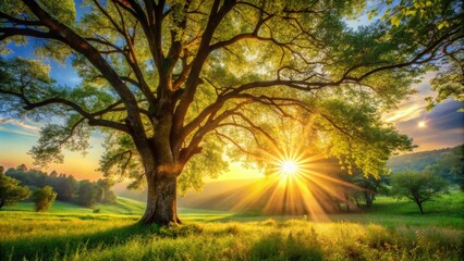 The Majestic Glow of the Sun Through Tree Branches: A Serene Natural Scene Capturing Nature's Beauty, Ideal for Relaxation and Meditation Background Videos or Visuals