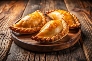 Three Cheese Empanadas on a Small Plate, Perfectly Arranged for a Delicious Presentation, Ideal for Food Photography and Culinary Delight, with Ample Copy Space for Text