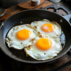 fried eggs in a pan