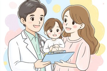 Doctor Explaining Insurance to Parents with Child