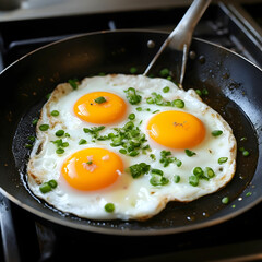 fried eggs in a pan