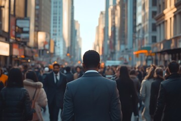 Man in Gray Suit, Back View, Urban Street Scene