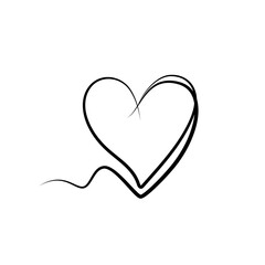 heart, hand drawn line art. wavy line, curls, love symbol icon. vector drawing isolated on white background