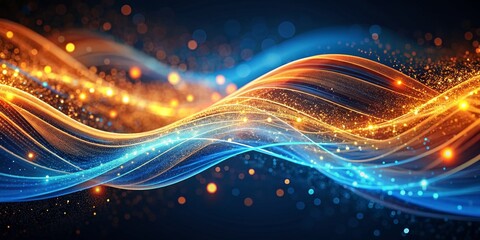 Abstract Blue and Orange Waves with Glowing Particles