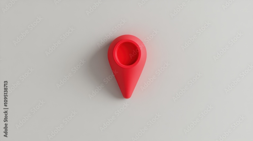 Poster bright red location pin on a neutral background, 3d object representation for mapping and navigation
