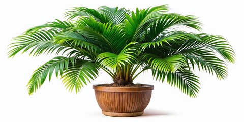 Obraz premium Tropical Palm Tree in Pot - Lush Green Plant Isolated on White Background for Home Decor, Interior Design, and Nature Inspired Themes