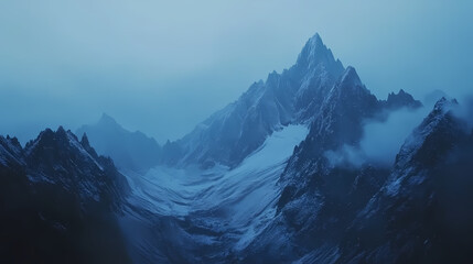Majestic mountain peaks in the blue hour. Shadowed Mountain Peaks. Illustration