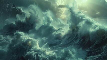 Obraz premium Dramatic ocean waves during stormy weather.