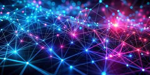 Obraz premium Abstract Network Interconnected Glowing Nodes in Blue and Pink
