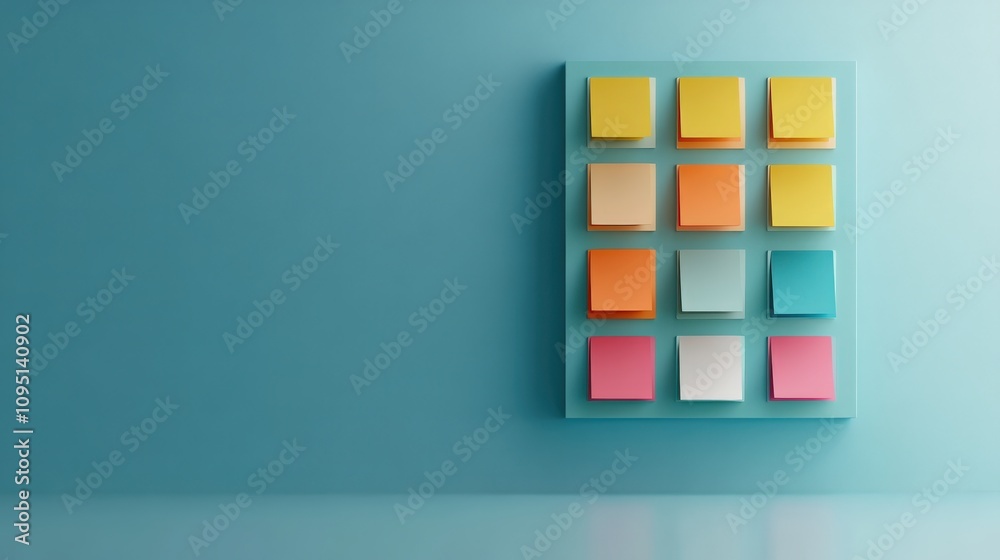 Poster colorful sticky notes on a bright wall in a creative workspace for organizing thoughts and ideas wit