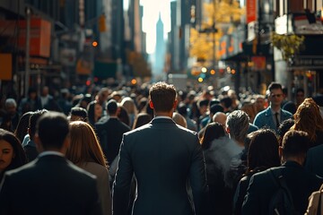 Obraz premium Manhattan Professional Commutes Through Rush Hour Crowds