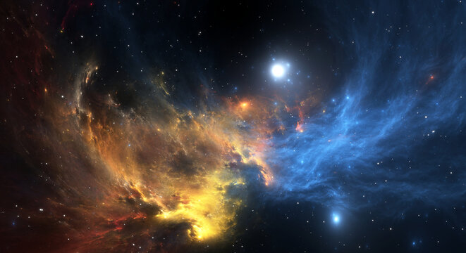Space nebula. Giant interstellar cloud and stars scattered across the universe. No AI tool was used